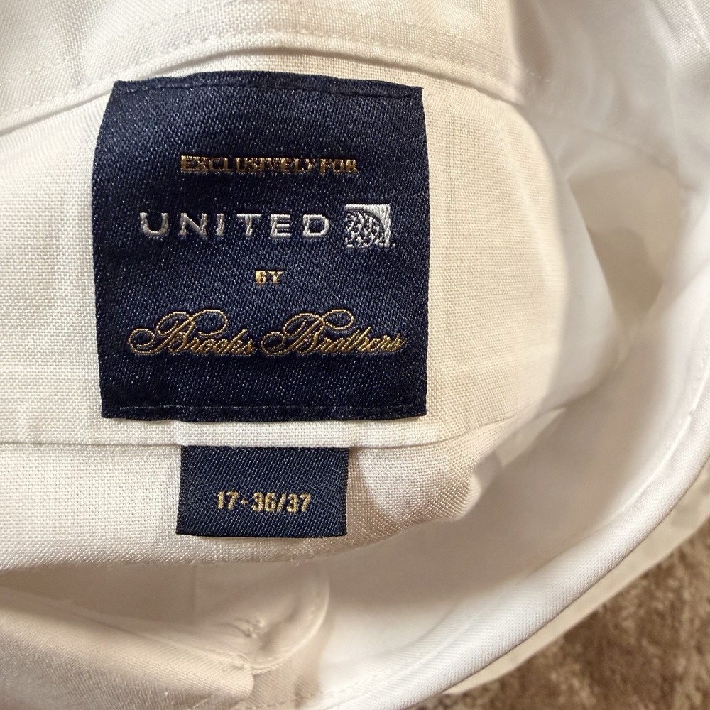 Brooks Brothers United Airlines Shirt Mens 17 36/37 White Long Sleeve Pilot NEW - Picture 9 of 12